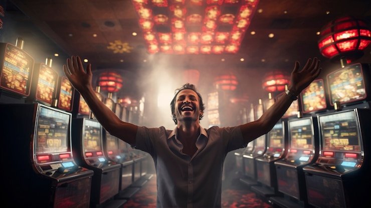 Live casino dealer at baccarat table with card layout visible